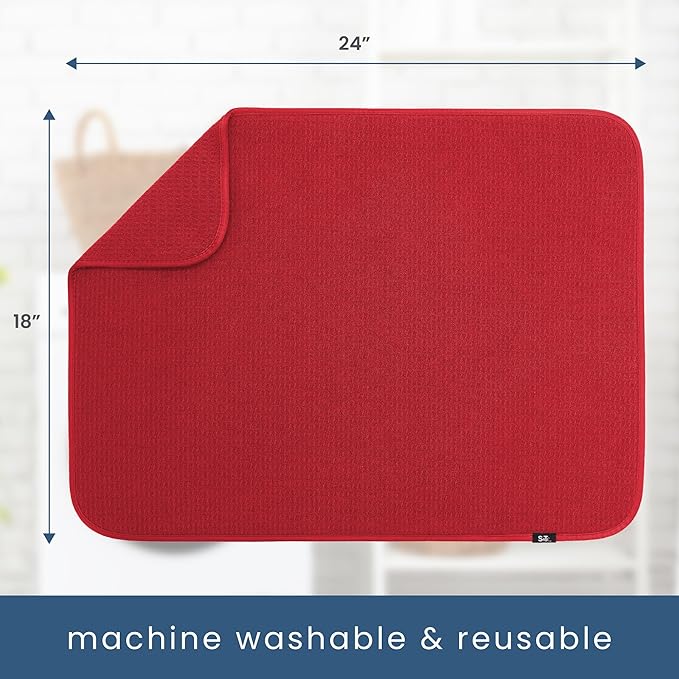 S&T INC. Dish Drying Mat XL, 18” x 24”, Absorbent Microfiber Kitchen Counter Mat, Dish Drying Pad for Dishes, Utensils, Pots and Pans, Extra Large, Red-Ruum Studio Home
