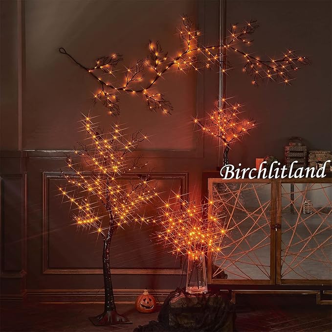 Birchlitland Halloween Lighted Garland 6FT 120L Orange and Purple Bi-Color LED Lights 8 Functions, Black Glittered Garland Lights Battery Operated for Indoor and Outdoor Halloween Party Decoration-Ruum Studio Home