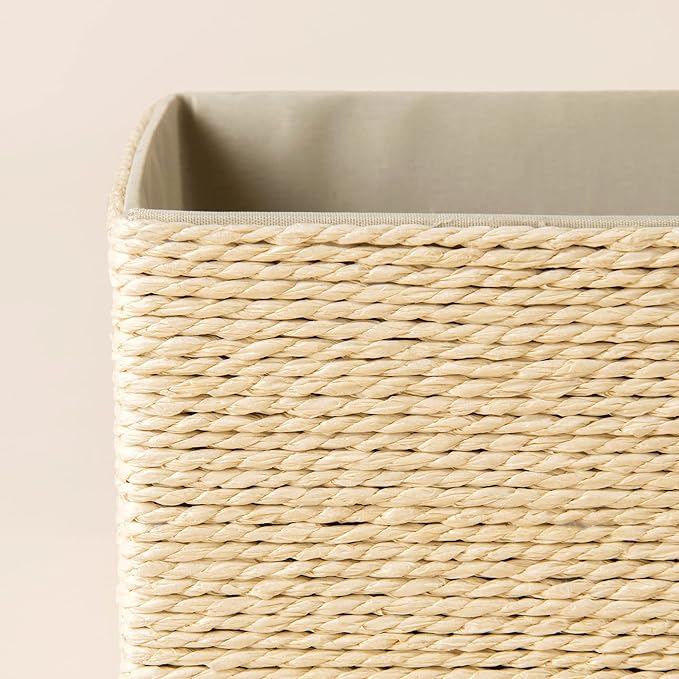 Storage Baskets Set 4 - Stackable Woven Basket Paper Rope Bin, Storage Boxes for Makeup Closet Bathroom Bedroom (Beige)-Ruum Studio Home
