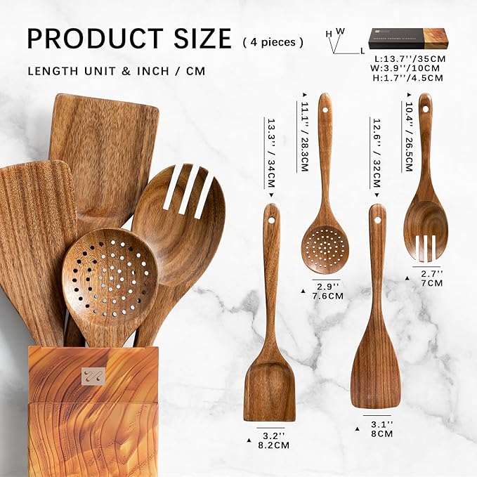Wooden Spoons for Cooking, Nonstick Cooking Utensil Set with 4 Piece Acacia Wooden Spatulas and Spoons for Cooking, Terrific for Everyday Kitchen Tasks-Ruum Studio Home