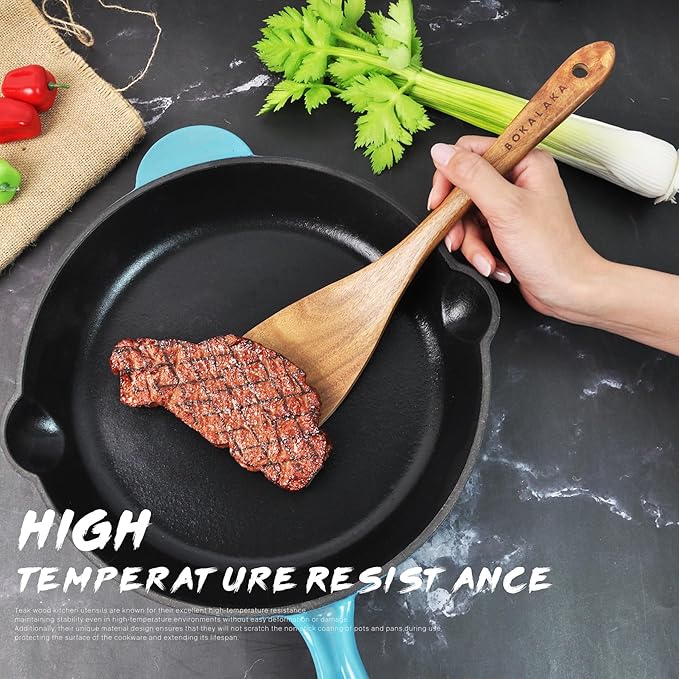 Teak Wooden Spoons for Cooking - 9 Pcs Comfort Grip Kitchen Utensil Set with Holder & Rest-Ruum Studio Home