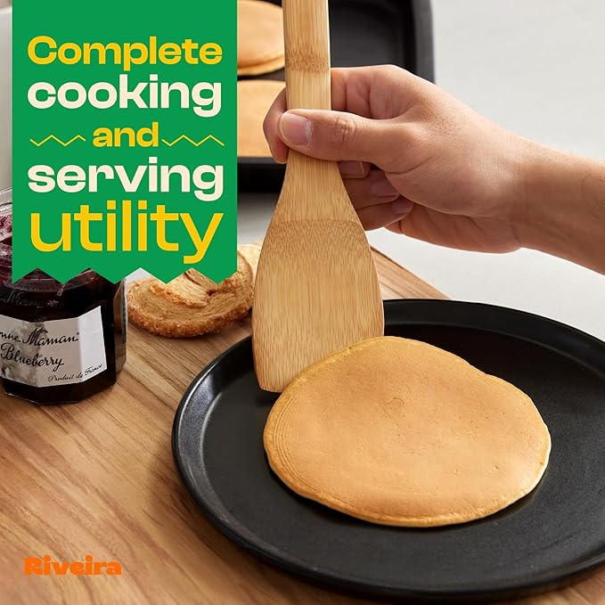 Riveira Bamboo Wooden Spoons for Cooking 9-Piece with Holder, Apartment Essentials Wood Spatula Spoon Nonstick Kitchen Utensil Set Premium Quality Housewarming Gifts for Everyday Use-Ruum Studio Home