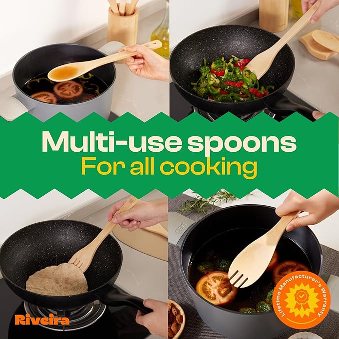 Riveira Maple Wooden Spoons for Cooking Set of 9 – Natural Maple Wooden Cooking Utensils, Wooden Spatula, Wooden Spoon - Premium Quality Wooden Utensil Set for Non-Toxic Cooking-Ruum Studio Home