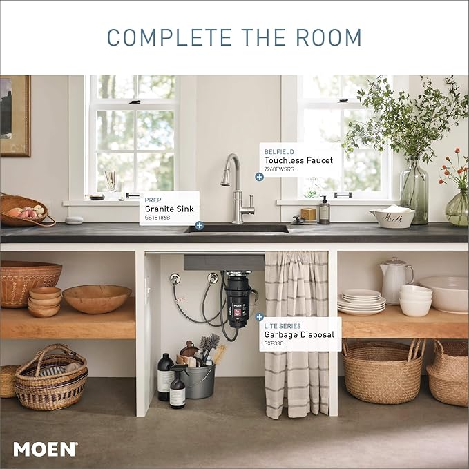 Moen Lite Series PRO Compact Continuous Feed Garbage Disposal for Kitchen Sink with Power Cord, GXP33C-Ruum Studio Home