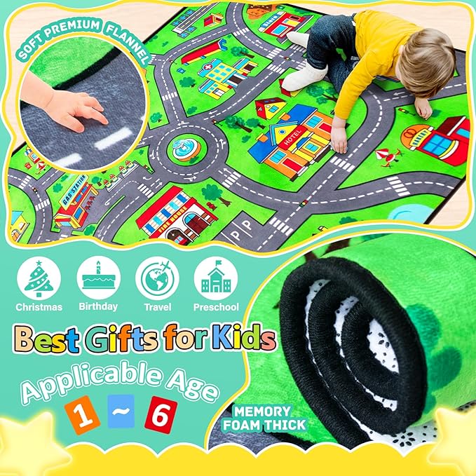Kids Rug, City Road Rug for Kids,6x9 Ft Car mats for Toy Cars, Realistic Colors Perfect for Children and Baby Play Mat, Non-Slip Classroom Carpet-Ruum Studio Home
