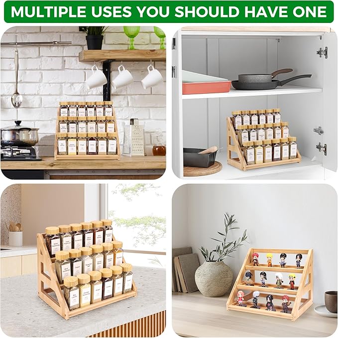 3-Tier Natural Bamboo Spice Rack Organizer - for Kitchen Cabinets, Countertops & Pantries - Space-Saving Tiered Shelf-Ruum Studio Home