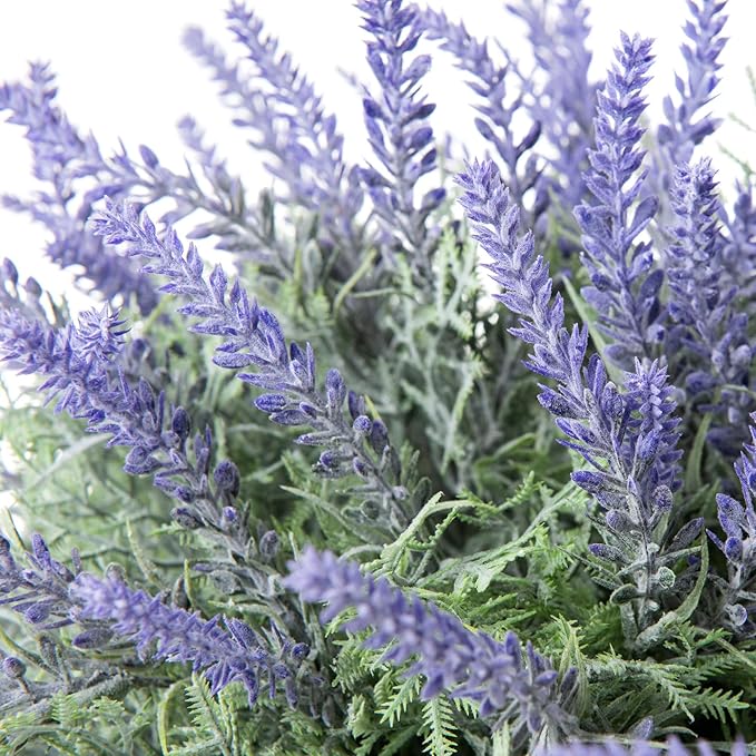 Artificial Hanging Flowers with Basket Fake Summer Lavender for Outdoor Decor, 12 Bundles Faux Purple Outside Decoration Realistic UV Resistant Plants for Porch Balcony Patio Garden Yard-Ruum Studio Home