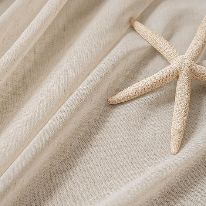FMFUNCTEX Linen Sheer Curtains for Bedroom, Taupe Curtains 84 inches Long for Living Room, Brown Farmhouse French Flax Blend Window Draperies, Rod Pocket 2 Panels Set-Ruum Studio Home