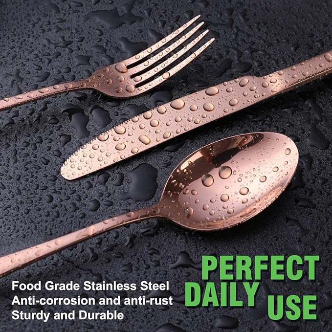 Copper/Rose Gold Silverware Set, OGORI 40-Piece Stainless Steel Flatware Set, Kitchen Utensil Set Service for 8, Mirror Polished Tableware Cutlery Set for Home and Restaurant, Dishwasher Safe-Ruum Studio Home