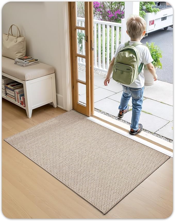 Color&Geometry Front Door Mat Indoor 22.6"x31.5", Ultra Non Slip Rubber Backed Dirt Trapper, Low Profile Thin Washable, Easy Clean Entryway Rug Door Mat Indoor Entrance, Khaki (Rolled-up NO Creases)-Ruum Studio Home