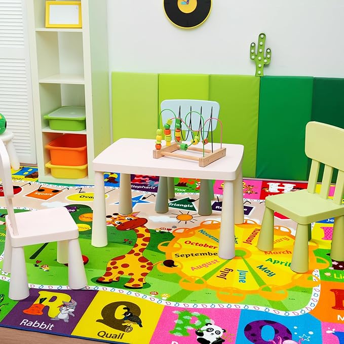9x12 Washable Area Rug, Educational and Fun Kids Rug for Classroom Playroom Living Room Bedroom, Learning and Safe Playmat with ABC Alphabet Animals,Baby Toddler Children Play Mat-Ruum Studio Home