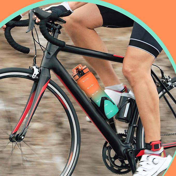 OLDLEY 25 oz Water Bottle, Motivational Water Bottle with Time Marker, Sports Water Bottle With Strap, Leakproof & BPA Free Large Water Bottles for School, Gym, Travel, Outdoor, Tritan,Orange&Green-Ruum Studio Home