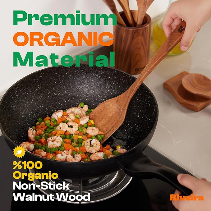 Riveira Walnut Wooden Spoons for Cooking Set of 6 – Natural Walnut Wooden Cooking Utensils, Wooden Spatula, Wooden Spoon - Premium Quality Wooden Utensil Set for Non-Toxic Cooking-Ruum Studio Home