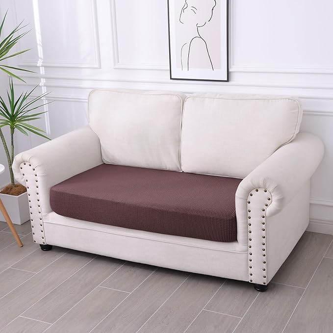 hyha Waterproof Couch Cushion Covers for Pets, Non Slip Sofa Seat Cover for Dogs Washable, Soft Thick Stretch Jacquard Fabric, Sofa Slipcovers with Elastic Bottom (1 Piece for Medium, Chocolate)-Ruum Studio Home