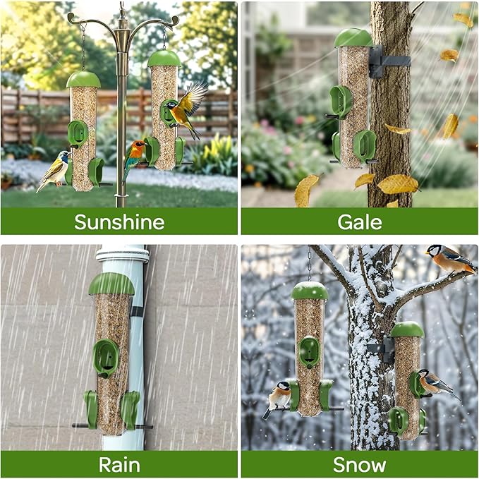 LONA Bird Feeders for Outdoors 2 Pack, Tube Feeder Weatherproof with Multiple Hanging Methods, Wild Bird Feeding Silo for Outside, 3 Port-Ruum Studio Home