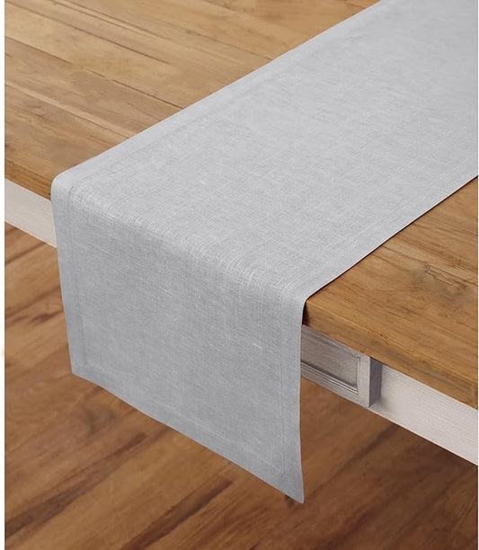 Solino Home Linen Soft Grey Table Runner 108 Inches Long - 100% Pure Linen 14 x 108 Inch Table Runner for Fall, Autumn, Thanksgiving - Fete-Ruum Studio Home