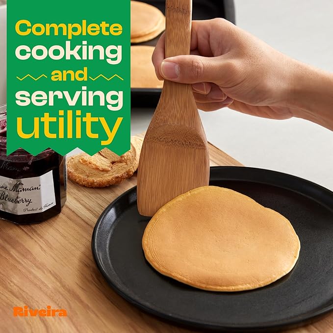 Riveira Dark Bamboo Wooden Spoons for Cooking 3-Piece, Apartment Essentials Wood Spatula Spoon Nonstick Kitchen Utensil Set Premium Quality Housewarming Gifts for Everyday Use-Ruum Studio Home