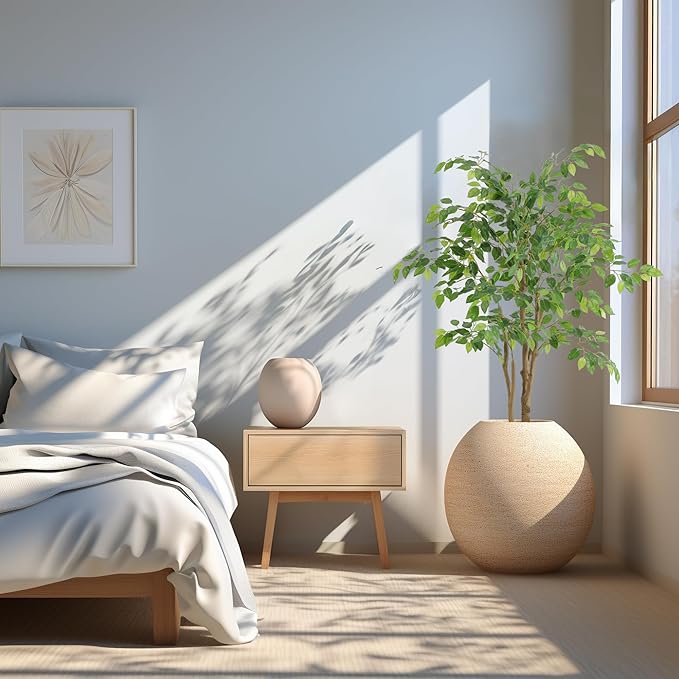 Tall UV Resistant Ficus Tree Artificial,4ft(48in) Faux Ficus Tree with Realistic Smooth and Shiny Leaves, Fake Trees Indoor Outdoor for Home Office Living Room Bedroom Foyer Porch Decor.-Ruum Studio Home