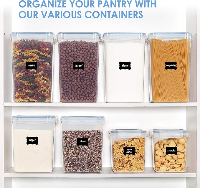 Vtopmart Extra Large Tall Airtight Food Storage Containers 4 Pieces 5.9qt / 6.5L-Plastic PBA Free Kitchen Pantry Canister for Spaghetti, Flour and Baking Supplies - Include 24 Labels, Blue-Ruum Studio Home