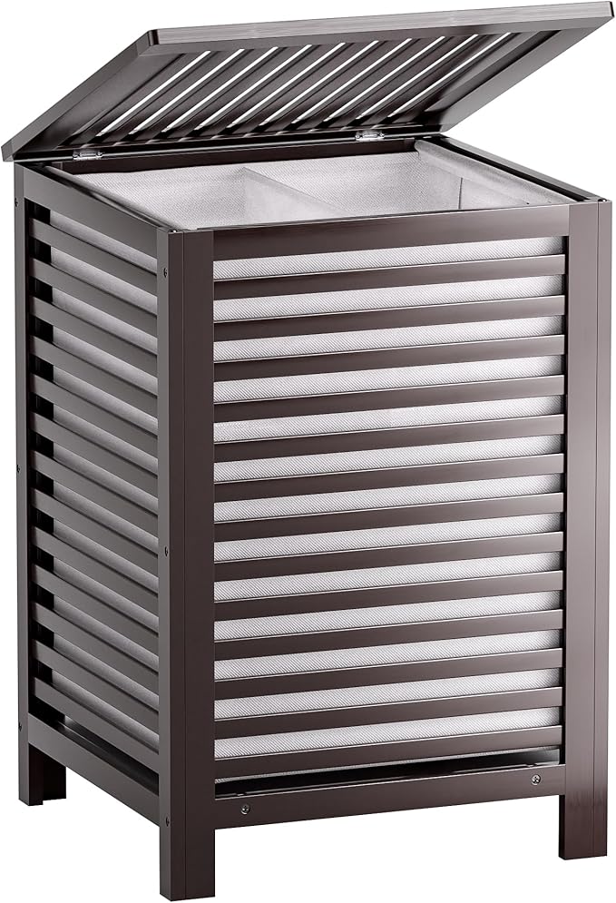 SMIBUY Double Laundry Hamper with Lid, 120L Bamboo Laundry Basket with Removable Liner Bag, 2-Section Clothes Divider Laundry Sorter for Laundry Room, Bathroom, Bedroom (Dark Brown)-Ruum Studio Home