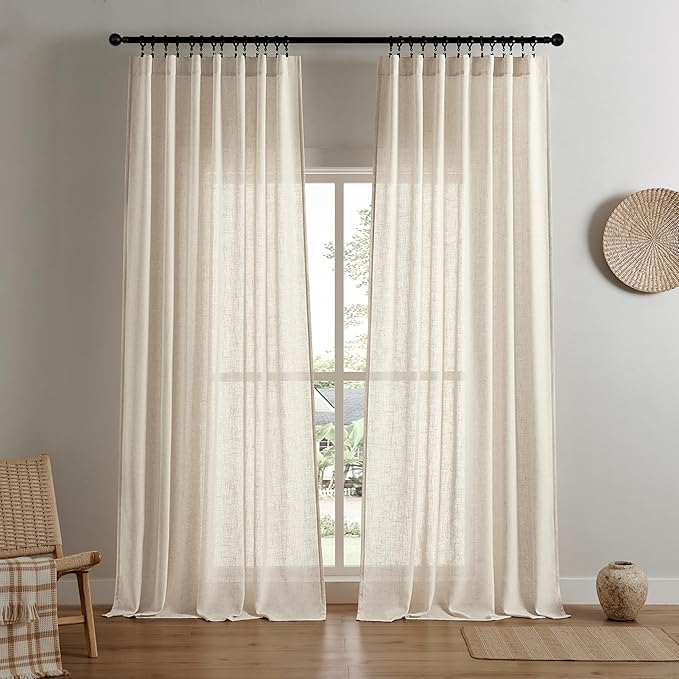 Joydeco Custom Linen Curtains for Living Room, Semi-Sheer Curtain 1 Panel Light Filtering Rod Pocket Back Tab (Linen, Custom Size)-Ruum Studio Home