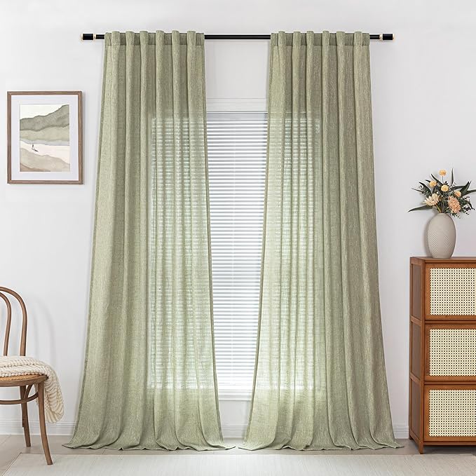 MYSKY HOME Sage Green Living Room Curtains 95 Inches Long Semi Sheer Drapes Light Filtering for Sliding Glass Door Window Treatments Soft Linen Look Country Farmhouse Style, 50" x 95", 2 Pieces-Ruum Studio Home