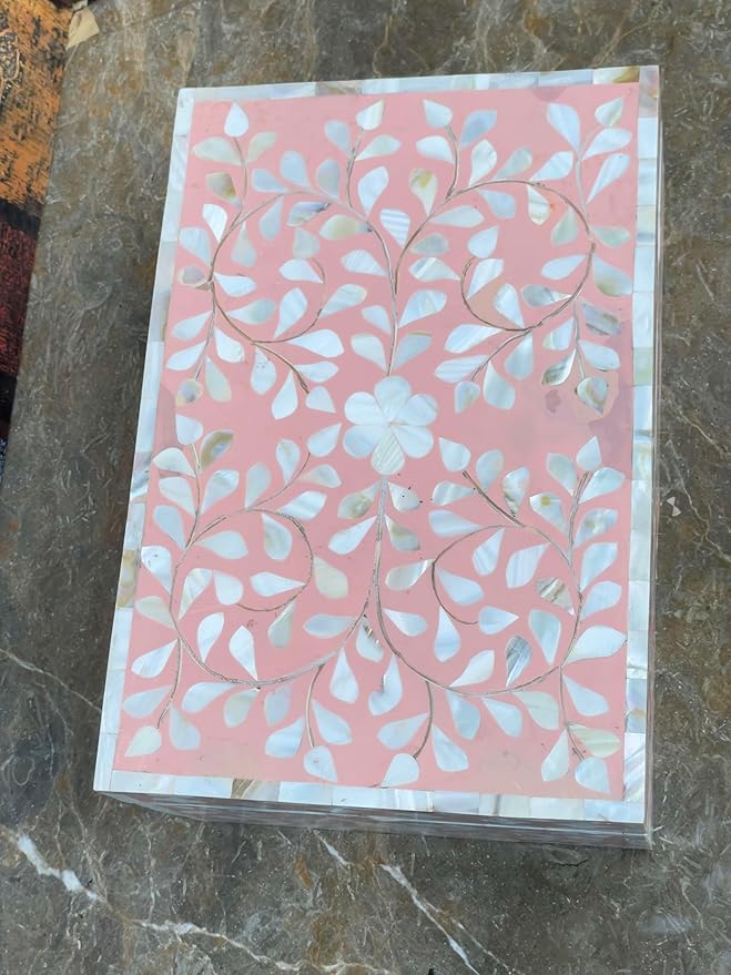 Decorative Storage Box Of Mother Of Pearl Inlay Floral Design Wooden Storage Box For Home Decoration For Living Dining & Bedroom (Pink_12x8x5 inch)-Ruum Studio Home