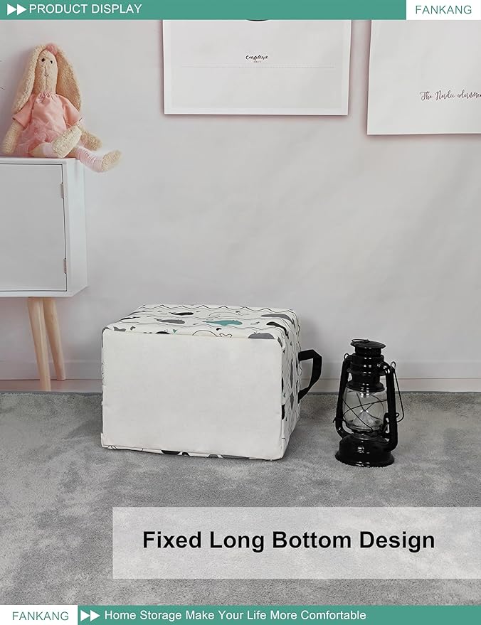 FANKANG Storage Bins, Nursery Hamper Canvas Laundry Basket Foldable with Waterproof PE Coating Large Storage Baskets for Kids Boys and Girls, Office, Bedroom, Clothes,Toys(Rec-whales )-Ruum Studio Home