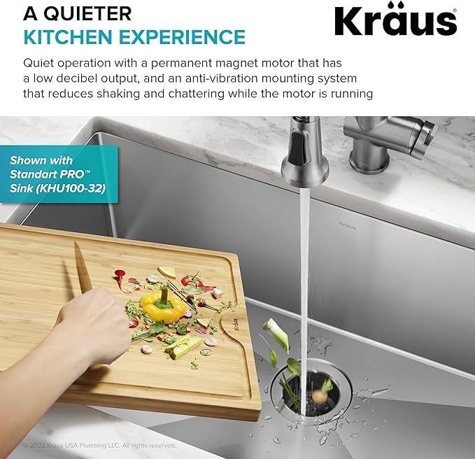 KRAUS WasteGuard 1/3 HP Ultra-Quiet Garbage Disposal with Quick Connect, Kitchen Sink Drain Cover, Power Cord and Flange Included, KWD100-33MBL-Ruum Studio Home
