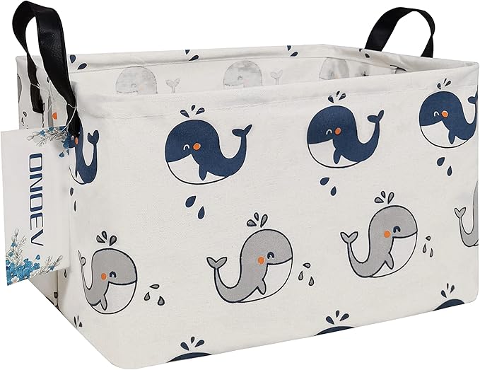 Rectangular Folding Laundry Basket,Canvas Basket,Nersury Hamper,Suitable for Children,Office,Bedroom,Clothes,Toys Storage (REC whale), 14.9’’L ×10.2’’W×9.05’’H inches-Ruum Studio Home