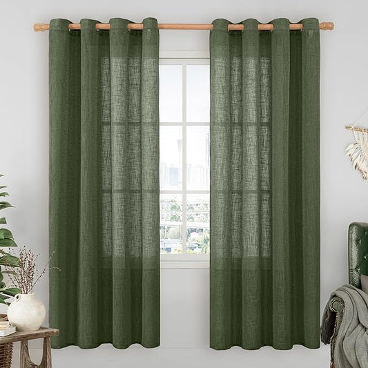 LAMIT Olive Green Linen Sheer Curtains 78 inch for Living Room, Soft Thick Bronze Grommet Light Filtering Boho Window Textured Neutral Christmas Decor Drapes for Bedroom, 2 Panels Set, 52 x 78 Inch-Ruum Studio Home