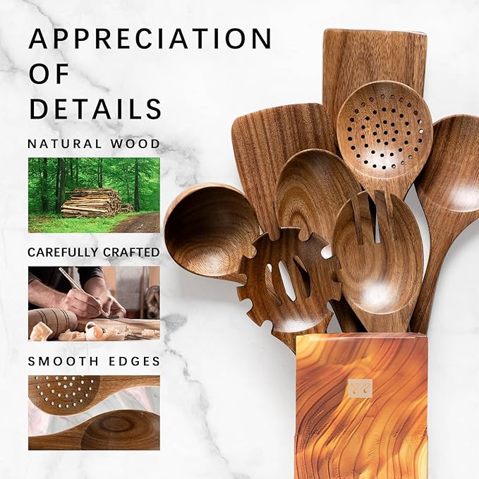 Wooden Spoons for Cooking, Nonstick Cooking Utensil Set with 8 Piece Acacia Wooden Spatulas and Spoons for Cooking, Terrific for Everyday Kitchen Tasks-Ruum Studio Home