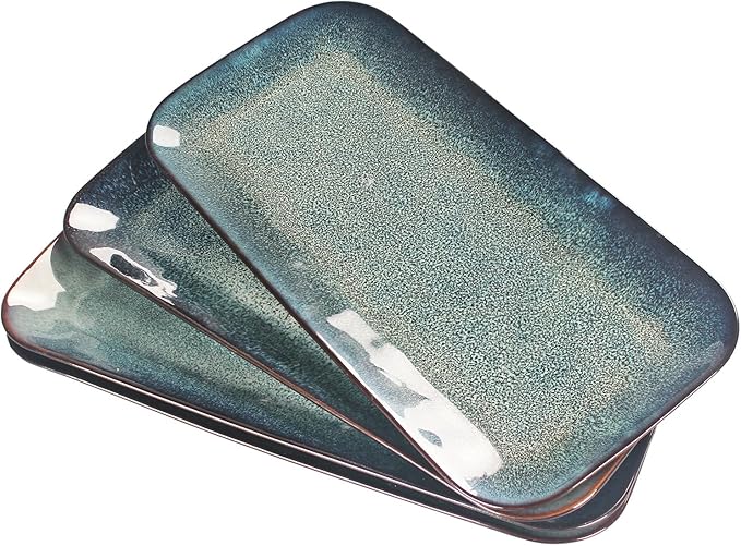 Serving Platters Set of 4, Rectangular Serving Plates, Serving Trays for Entertaining Party, Microwave,Oven,Dishwasher Safe,Kitchen Dinnerware, Blue reactive glaze 12.7 Inch-Ruum Studio Home