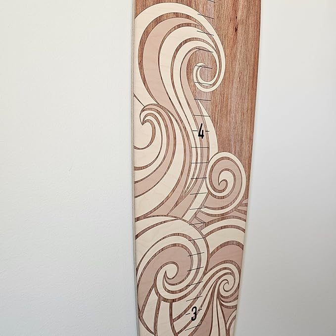 Wooden Surfboard Wall Decor Growth Chart - Surf Board Decor for Kids Room, Wooden Growth Chart for Wall, Surfboard Wall Art, Surfboards for Decoration - White Wave (9.5""x 45"")-Ruum Studio Home