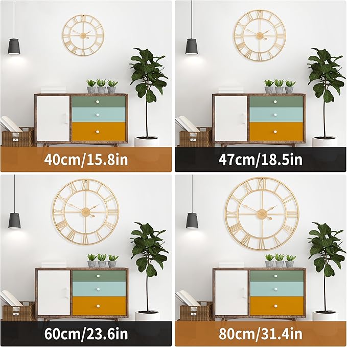 Large Wall Clock for Living Room Decor - 60cm/ 24 Inches Silent Non-Ticking Metal Wall Clocks Battery Operated, Vintage Decorative Modern Wall Clock for Bedroom, Office, Farmhouse Decor
