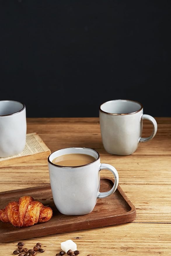famiware Coffee Mugs Set of 4, Ocean Square 13oz Coffee Cup Set with Handle for Cocoa, Milk, Hot Chocolate, Tea, Water, Stoneware Cups for Kitchen, Microwave and Dishwasher Safe, Grey-Ruum Studio Home