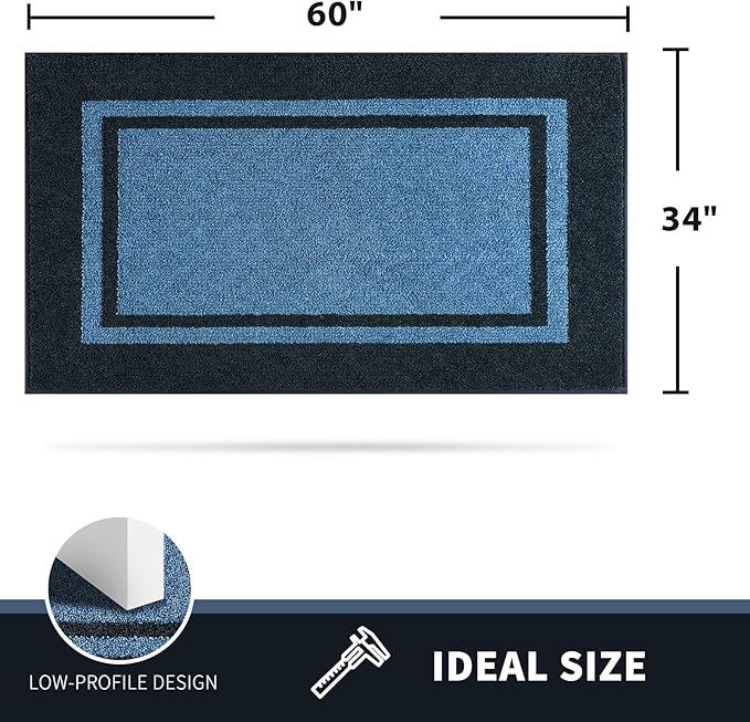 PURRUGS Dirt Trapping Door Mat 34" x 60", Non-Slip/Skid Machine Washable Entryway Rug, Shoes Scraper, Area Rug, Super Absorbent Welcome Mat for Muddy Wet Shoes and Paws, Light Blue & Navy-Ruum Studio Home