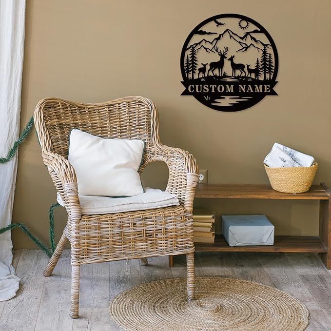 Personalized Rustic Metal Deer Cabin Sign, Outdoor Welcome Sign for Front Porch, Great Custom Metal Name Sign Gift for Hunters, Farmhouse Cabin Decor-Ruum Studio Home