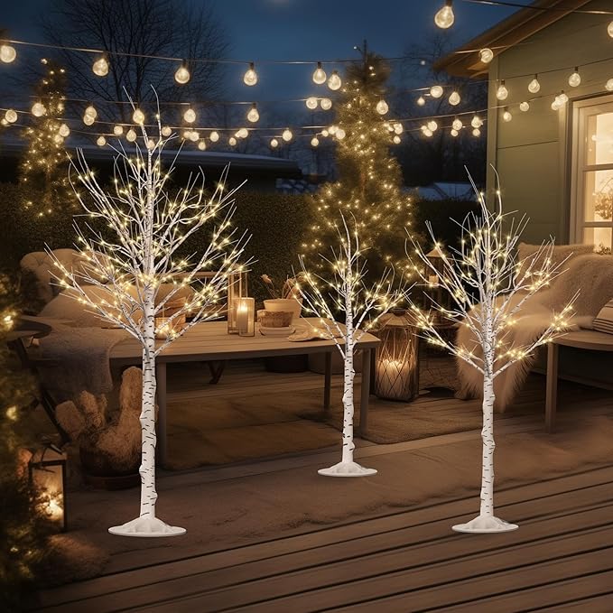 Outdoor Christmas Decorations Lighted Birch Tree Set of 3, LED Warm White 4, 6 and 8 Feet, for Indoor Christmas Decor, Party, Garden, Yard, Wedding, Holiday-Ruum Studio Home