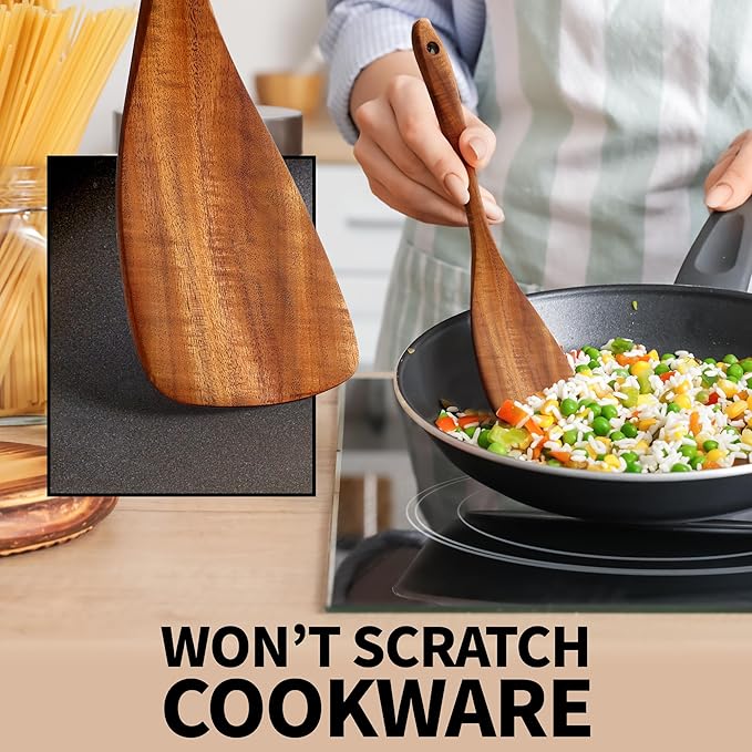 Zulay Kitchen 6-Piece Wooden Cooking Spoons Set – Heat-Resistant, Smooth Teak Utensils with Comfort Grip – Lightweight & Durable – Easy to Clean, Perfect for Non-Stick Cookware-Ruum Studio Home