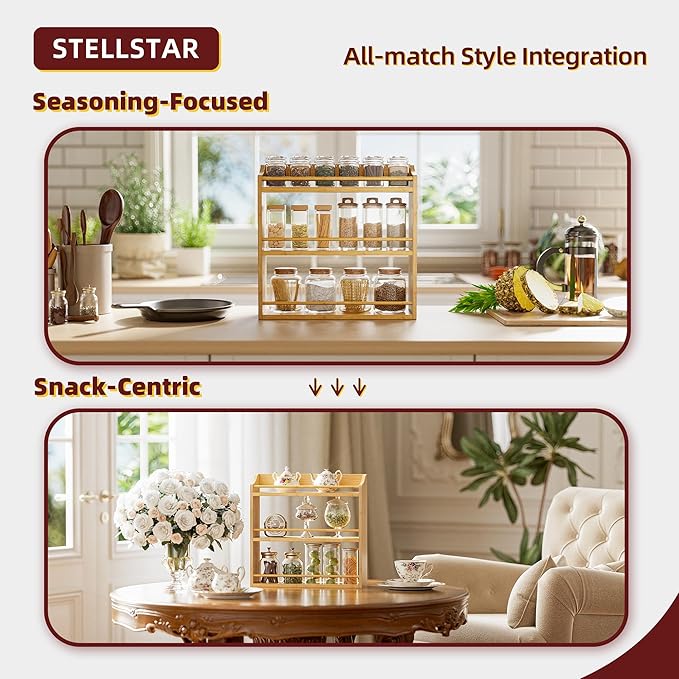 Spice Rack Wall Mounted, Spice Organizer for Counter, Bamboo Spice Storage Holder for Kitchen Cabinet, Pantry (Spice Jars Not Included, Natural)-Ruum Studio Home