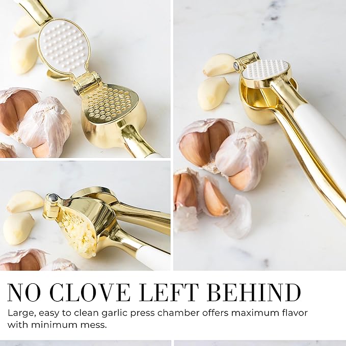 White & Gold Cooking Utensils Set - Luxe 8-Piece Kitchen Gadget Set Includes Can Opener, Tongs and Garlic Press - Stylish White and Gold Kitchen Accessories for Modern Kitchens, Ideal for Gifting-Ruum Studio Home