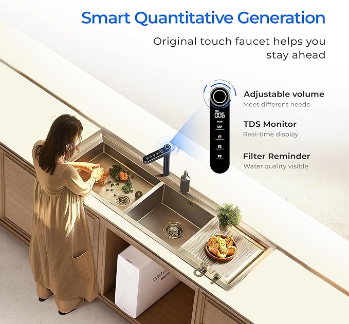 Waterdrop X12-Alkaline Mineral pH+ Tankless Reverse Osmosis System, NSF/ANSI 42&58&372 Certified, 1200 GPD RO Water Filter System, 11-Stage Filtration, 3:1 Pure to Drain, UnderSink, Black Faucet-Ruum Studio Home