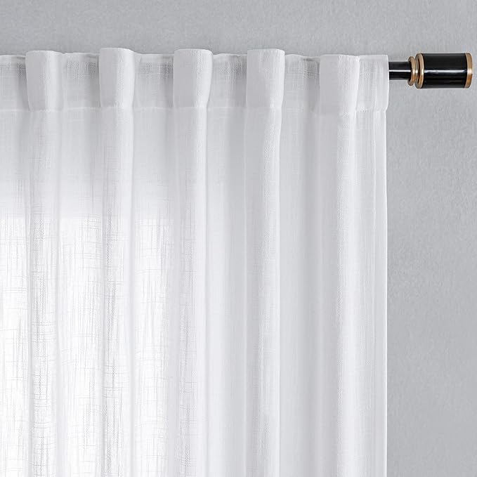 MYSKY HOME Patio White Curtains for Sliding Door, Living Room Curtains & Drapes Soft Cotton Farmhouse Window Treatments 90 inch Length 1 Panel Set Linen Look Semi Sheer Draperies, 100" W x 90" L-Ruum Studio Home