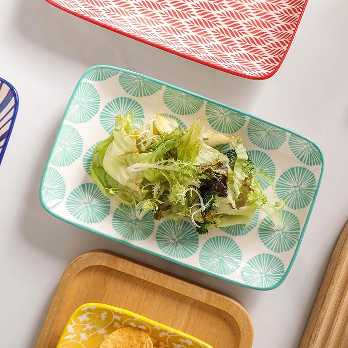Selamica Ceramic Rectangular Salad Plates Set of 4, Small Serving Plates for Appetizers, Sushi, Fruit, Assorted Colors-Ruum Studio Home