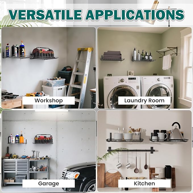 EVERHANGER Garage Wall Shelves 12x18 Inch, Wall Mounted Storage Shelf, Metal Shelf Rack, Heavy-Duty Shelf Organizer 2 Pack, Black-Ruum Studio Home