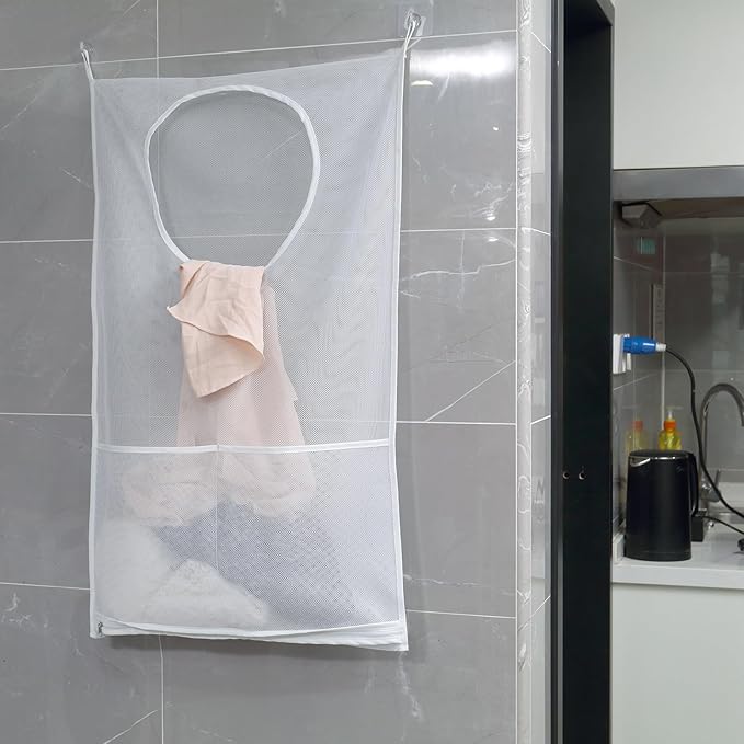 Saves Space Door-Hanging Laundry Bag,Door Hanging Laundry Hamper with 2 Different Types of Hooks, Polyester Fabric Hanging Laundry Basket for Clothes Size 22"X37" -2 Pack White-Ruum Studio Home