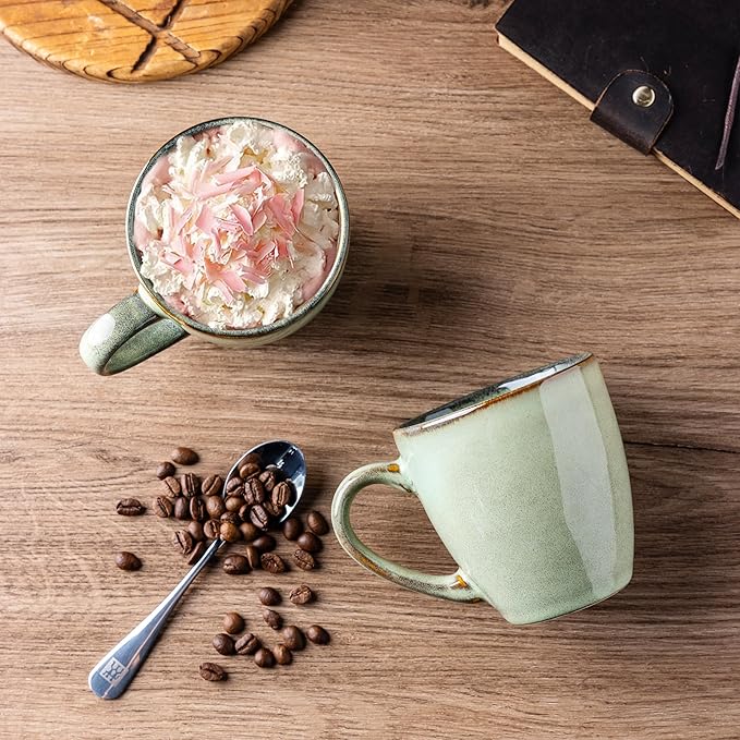 GBHOME Ceramic Coffee Mugs Set of 4, 12oz Stoneware Coffee Mugs Set For Dad Mom Women MEN, Light Weight Ceramic Coffee Cups for Latte/Tea/Beer/Hot Cocoa, Dishwasher & Microwave Safe, Pastel Green-Ruum Studio Home