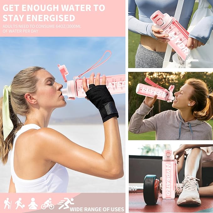 Water Bottle, 32 oz Motivational Water Bottles with Time Marker-Tritan & BPA Free, Sports Water Bottle with Time to Drink & Strap, Wide Mouth, Leakproof -Gift for Christmas Gym Fitness & Outdoor-Ruum Studio Home