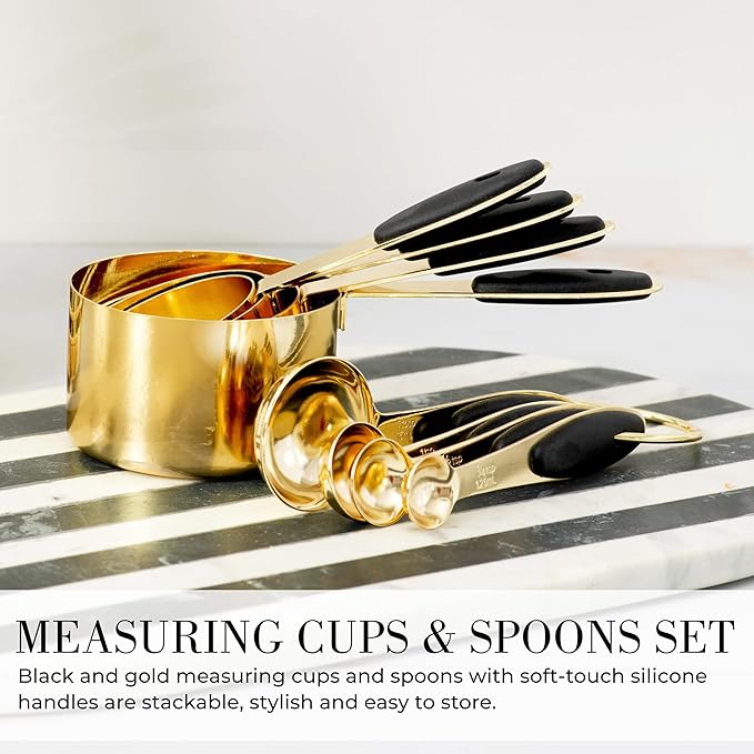 Black and Gold Kitchen Utensils Set - 23-Piece Luxury Kitchen Accessories Includes Gold Measuring Cups, Spoons, Silicone Cooking Utensils and Tools for Baking, Cooking, and Stylish Kitchen Decor-Ruum Studio Home